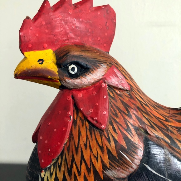 Vintage Carved Handprinted Wooden Rooster - Picture 3 of 10
